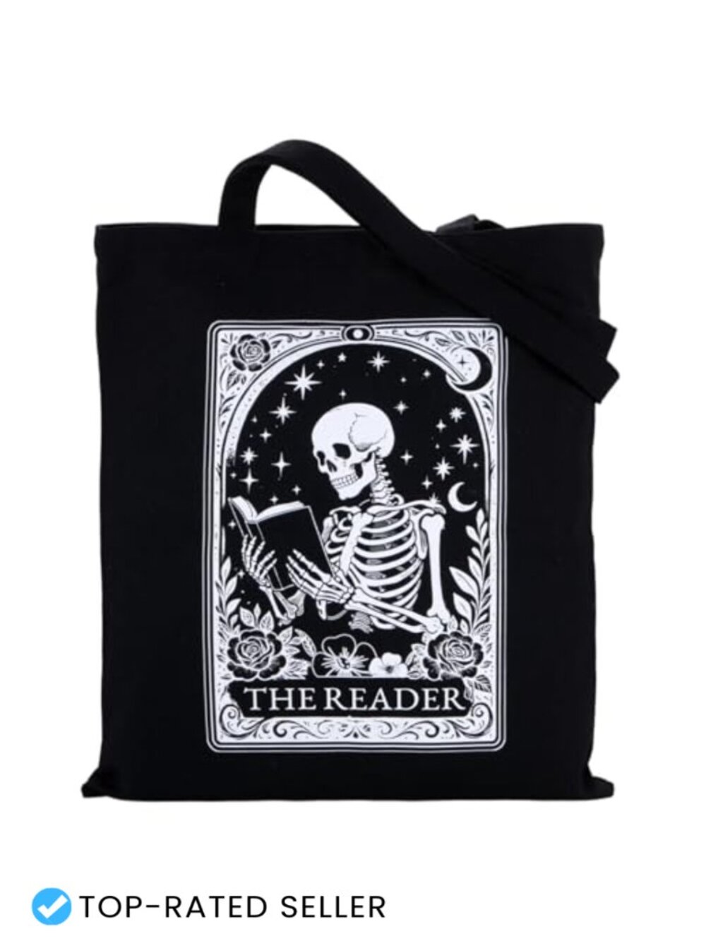 Gothic Canvas Tote Bag with Skeleton Print Book Lover Gift